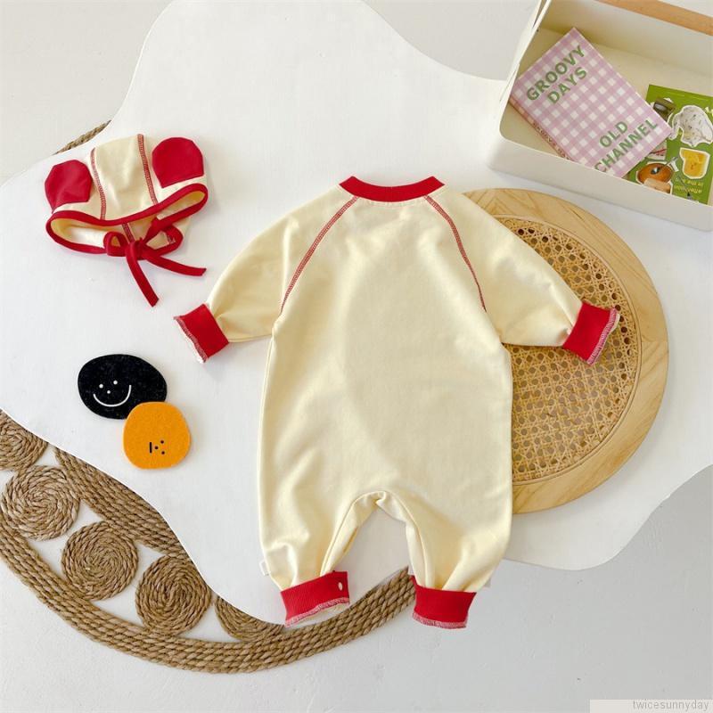 Bộ áo liền quần in họa tiết hoạt hình + mũ thời trang cho bé sơ sinh