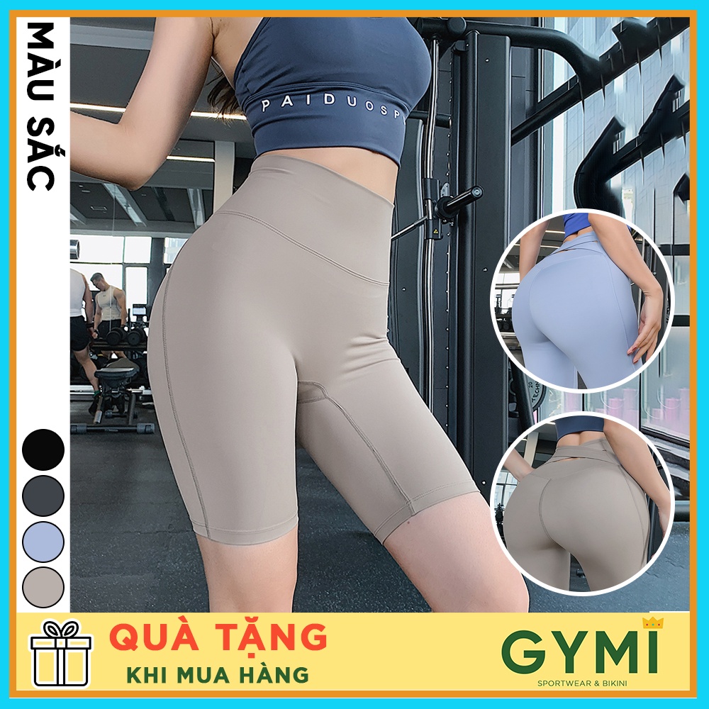 Quần lửng tập gym yoga nữ GYMI QL12 dáng ngố lửng biker thể thao cạp chéo phía lưng chất thun poly mát lạnh co giãn