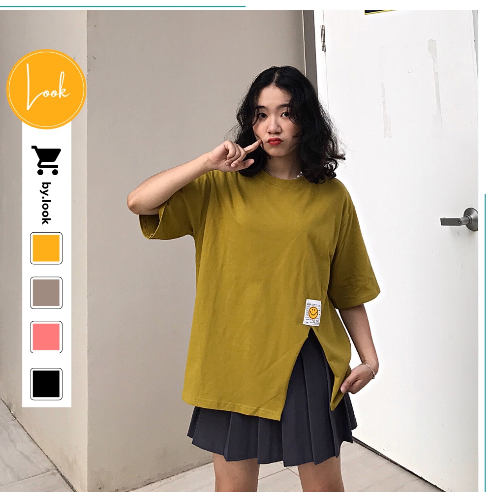 Áo thun xẻ tà Unisex LM Basic Tee phông trơn nữ tay lỡ Freesize form rộng Hàn Quốc | BigBuy360 - bigbuy360.vn