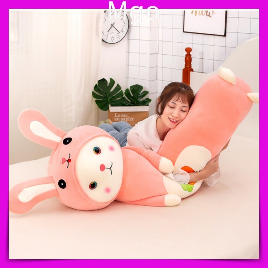 Gối ôm nhồi bông hình con thỏ cực đáng yêu, gấu bông teddy hình con thỏ dài mặc áo cà rốt