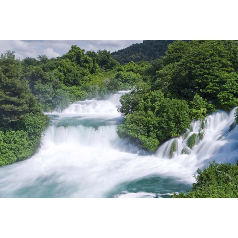 Tranh dán tường 3D cảnh thác nước hùng vỹ cảnh quan thác nước trở nên huyền bí và ngoạn mục giữa đại ngàn xanh thẳm.