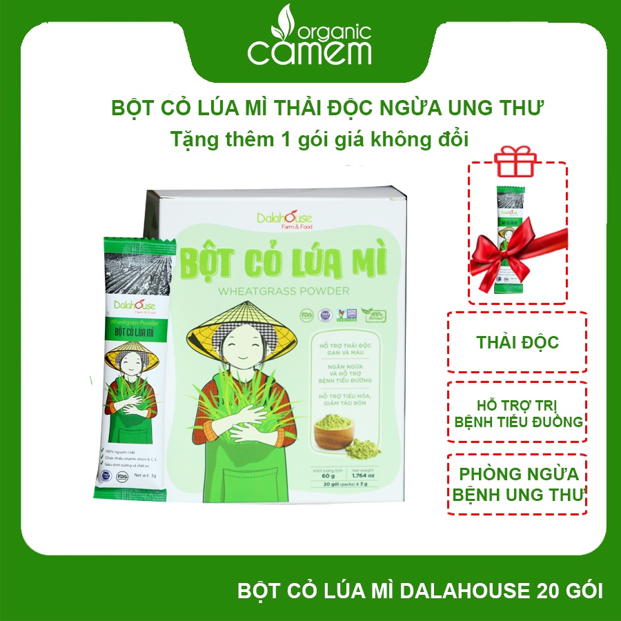 Bột cỏ lúa mì Dalahouse Hộp 60g x 20 gói - bột cỏ lúa mì giúp thải độc bổ sung diệp lục tố