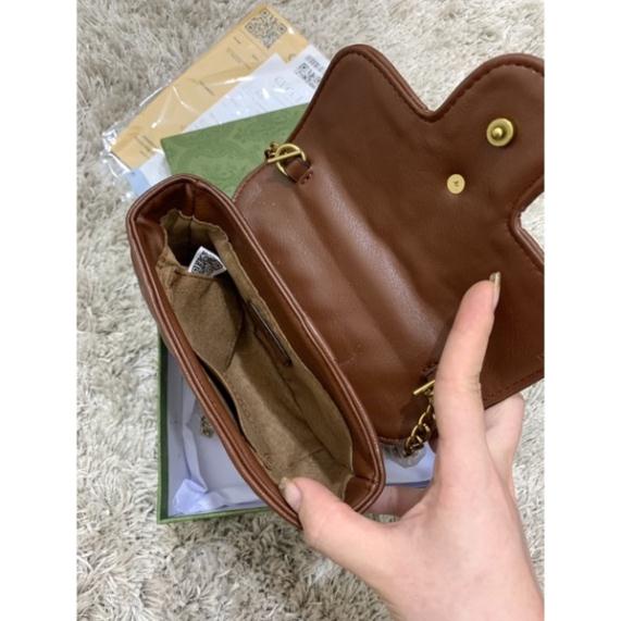 Túi chữ G màu nâu tây da mềm đẹp size 17cm full hộp xanh hàng cao cấp