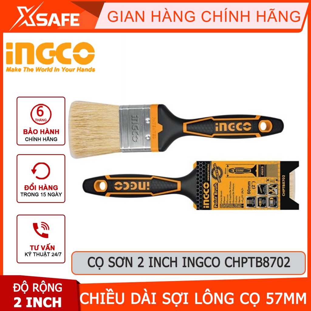 Cọ sơn 2 inch INGCO CHPTB8702 Chổi sơn tường 57mm, tay cầm nhựa dùng sơn tường, sơn các ngóc ngách nhỏ - [XSAFE]