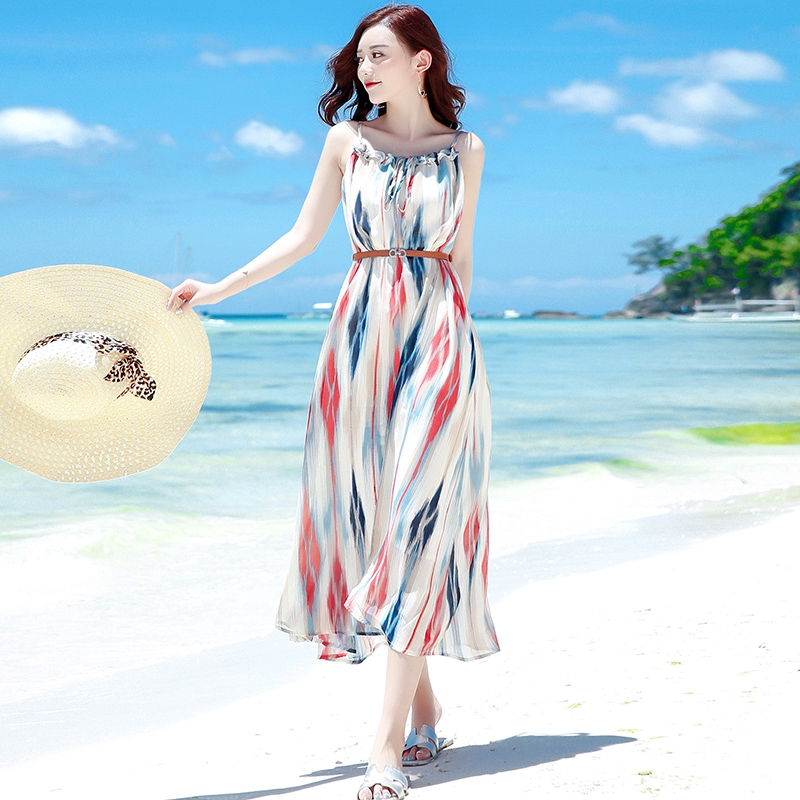 Đầm Voan Dài Không Tay Dáng Rộng Phong Cách Bohemian