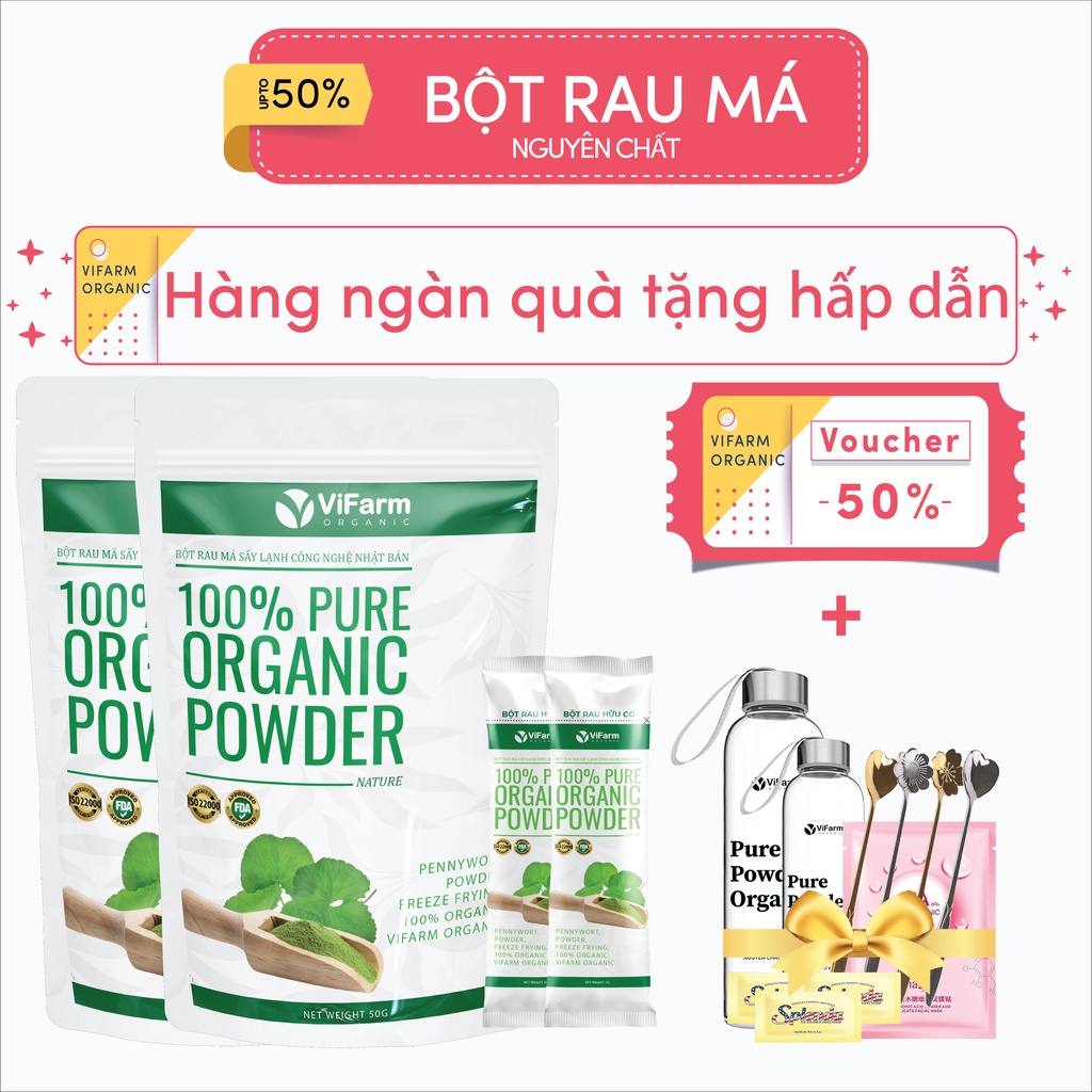 Bột Rau Má Nguyên Chất ViFarm 50Gram Organic 100%, Bột Rau Má Sấy Lạnh,Thanh Nhiệt