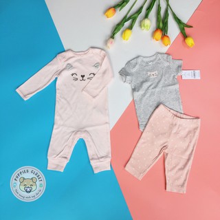[PUPPIES CLOSET] Set body liền thân kèm body cài đũng và quần mèo con Carter's