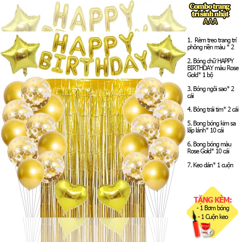 Set Trang Trí Sinh Nhật Bóng Chữ HAPPY BIRTHDAY Cho Bé Trai, Bé Gái, Người Lớn
