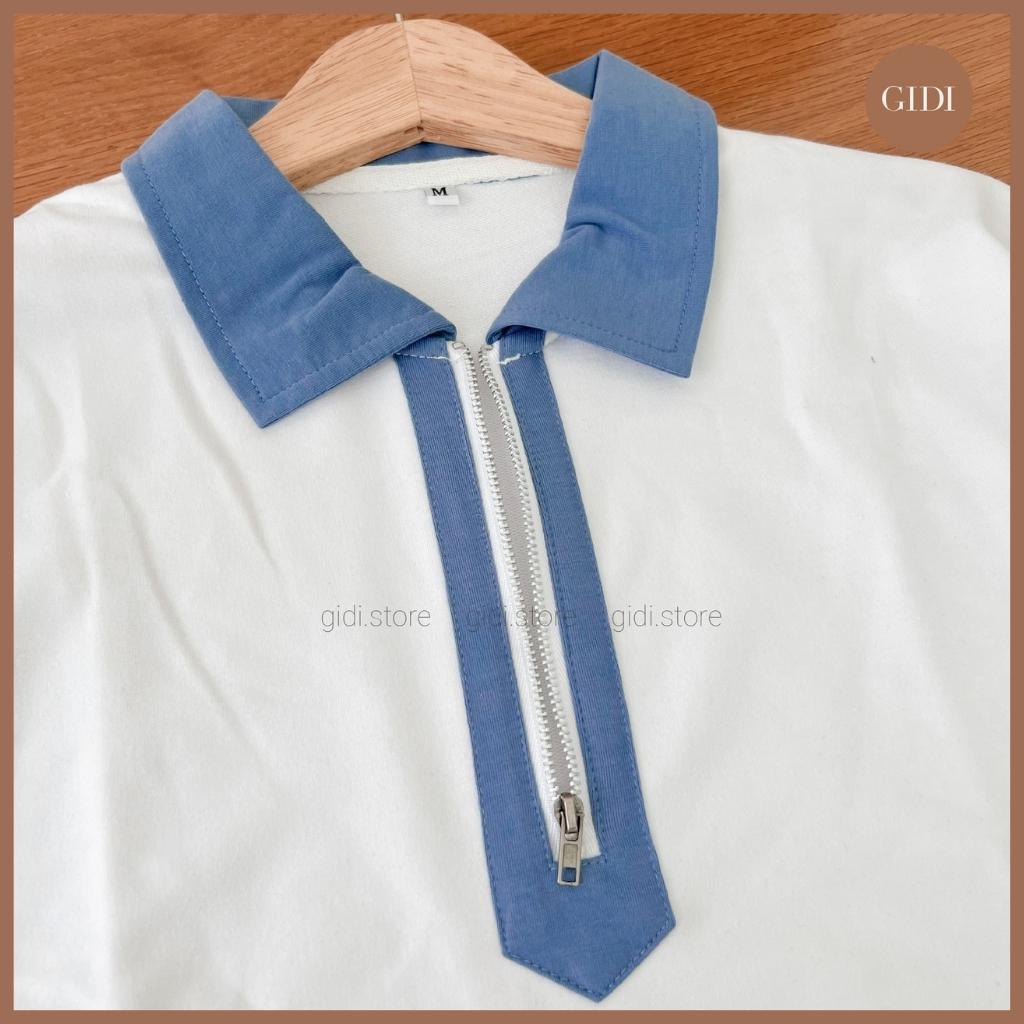 Áo phông Polo ZIP BASIC Nam Nữ Unisex - áo thun có cổ vải da cá tici form rộng OVESIZE tay lỡ thoáng mát GIDI