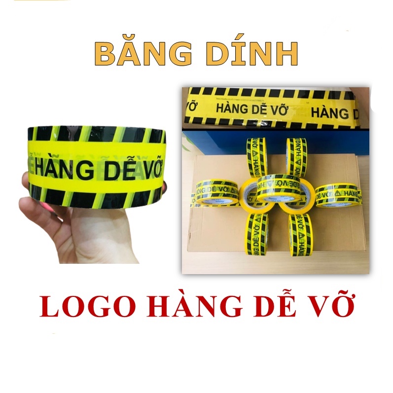 Băng Dính Logo (Vàng) In Chữ HÀNG DỄ VỠ XIN NHẸ TAY/Băng Keo Hàng Dễ Vỡ Cảnh Báo Vận Chuyển Giá Rẻ