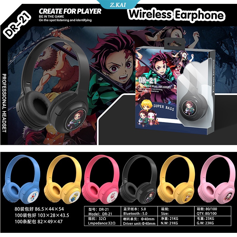 Tai Nghe Bluetooth V5.0 Hóa Trang Kimetsu Kamado Tanjirou Phong Cách Anime Nhật Bản Có Micro Hỗ Trợ Thẻ TF