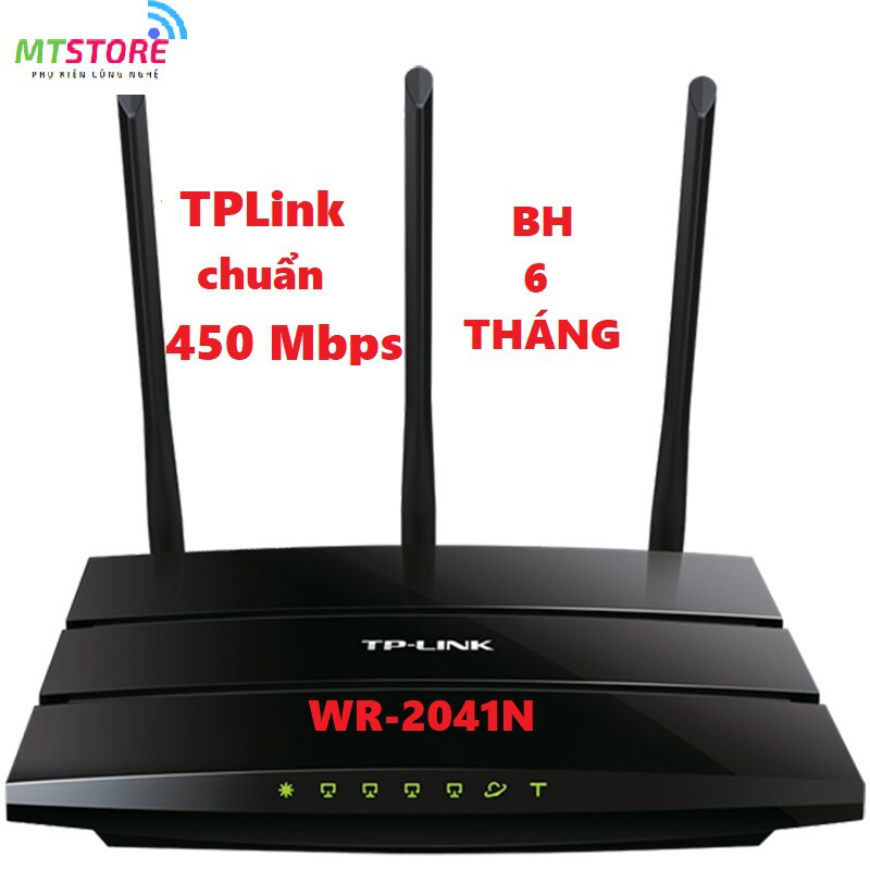 [BH 6 Tháng] Bộ Phát Wifi 3 râu TPlink WR2041N Xuyên Tường chuẩn 450 Mbps + Tặng 2m dây mạng bấm sẵn