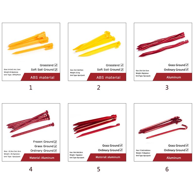 Cọc Dựng Lều Bằng Hợp Kim Nhôm ABS Đa Năng Cho Hoạt Động Cắm Trại Ngoài Trời