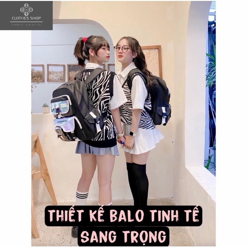 Balo Cemery Saigon Hologram Backpack Chất Vải Canvas Cao Cấp Cặp Nhiều Ngăn Đi Học Màu Đen Phản Quang | Balo 2810 Shop