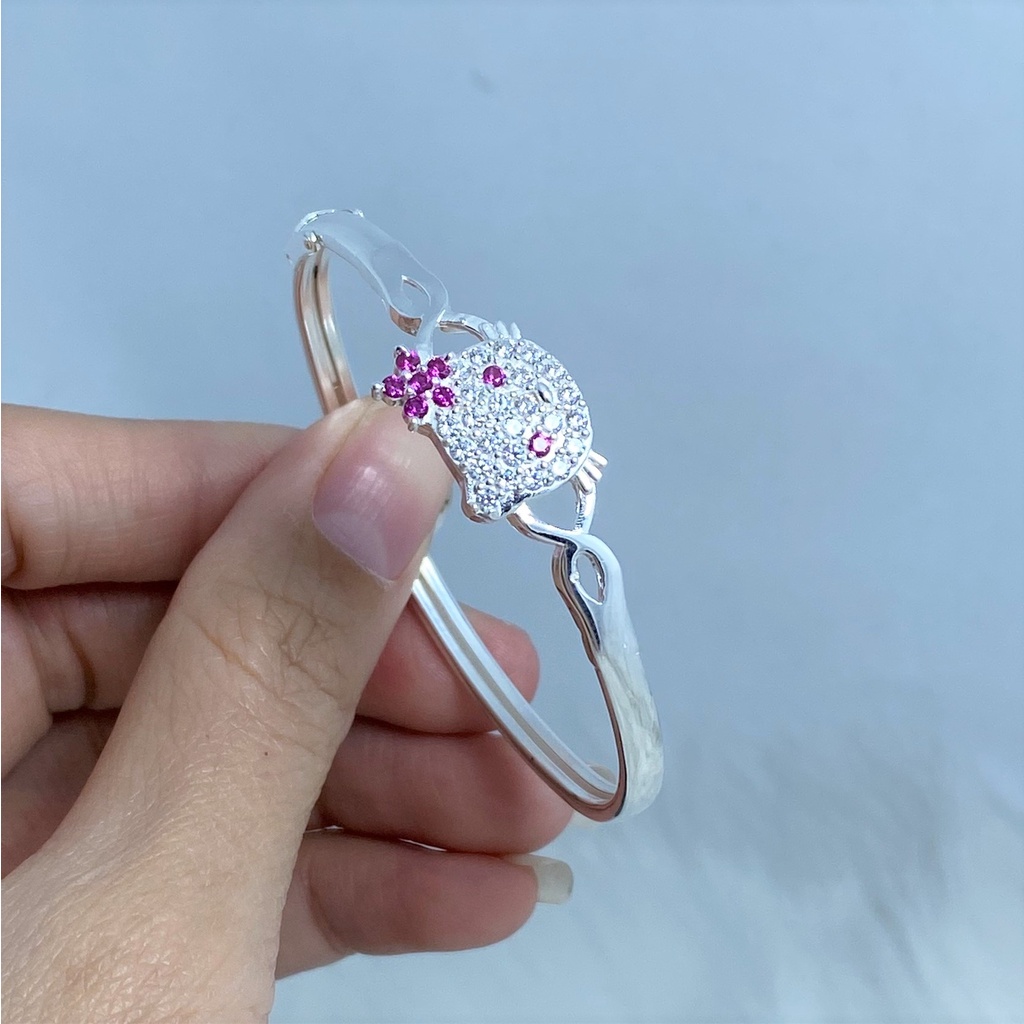 kiềng tay bạc ta cho bé gái hình mèo kytty đáng yêu - Trang sức bạc Evasilver