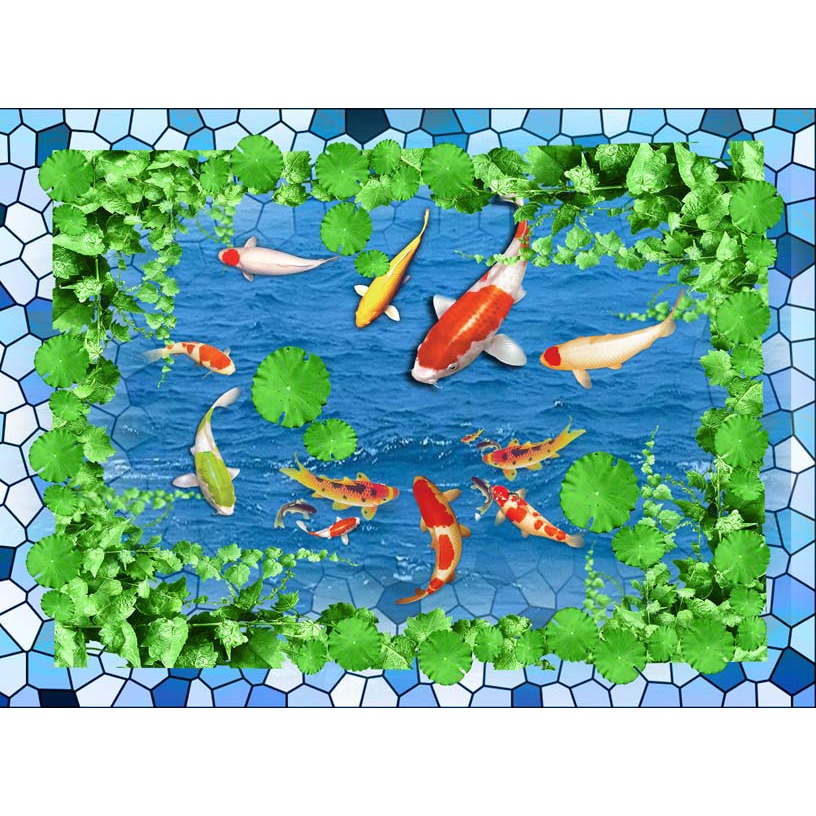 Tranh 3D chủ đề hoa sen cá chép mới nhất được yêu thích hiện nay