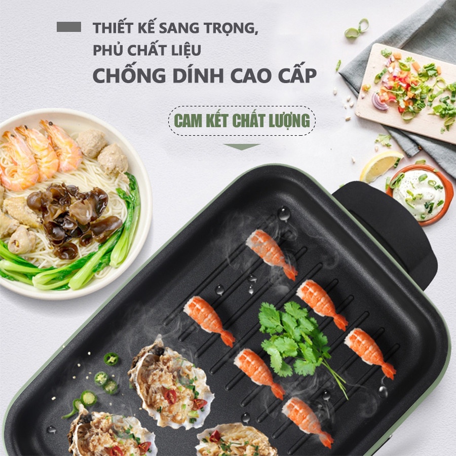 Bếp lẩu nướng 2 tầng HGJ-B30 lòng nồi chống dính cao cấp, Nồi lẩu điện đa năng 4.5L, công suất 1200w