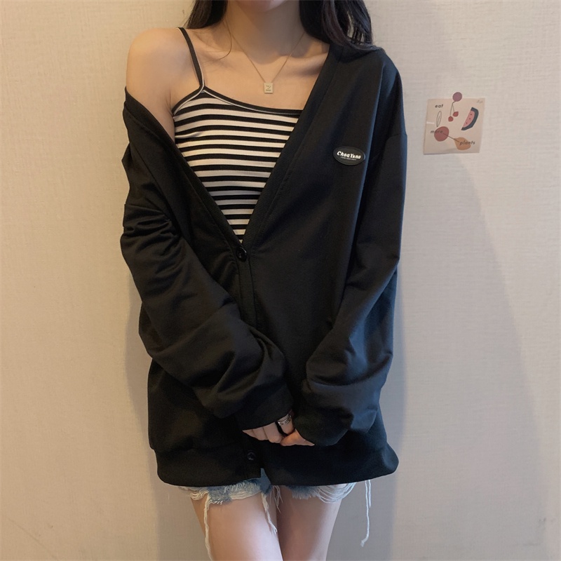Áo khoác cardigan SUXI tay dài dáng rộng màu sắc thanh lịch