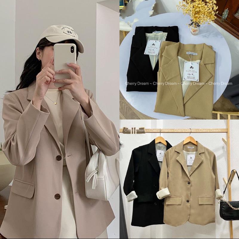 Áo blazer nữ áo vest khoác ngoài phong cách hàn quốc màu đen nâu tây kẻ 2 lớp