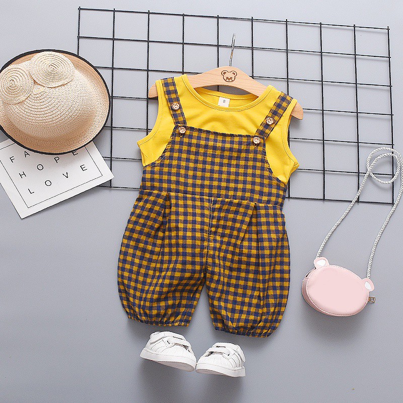 Bộ áo không tay + yếm lửng 2 dây đáng yêu cho bé gái