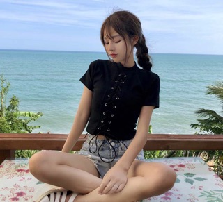 Áo croptop đan dây bụng cực chất