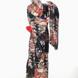 [Có Sẵn] Kimono Nữ Nhật Bản Yukata Nữ truyền thống Nhật Bản dành cho nữ màu đỏ đen kèm đai lưng và nơ lưng
