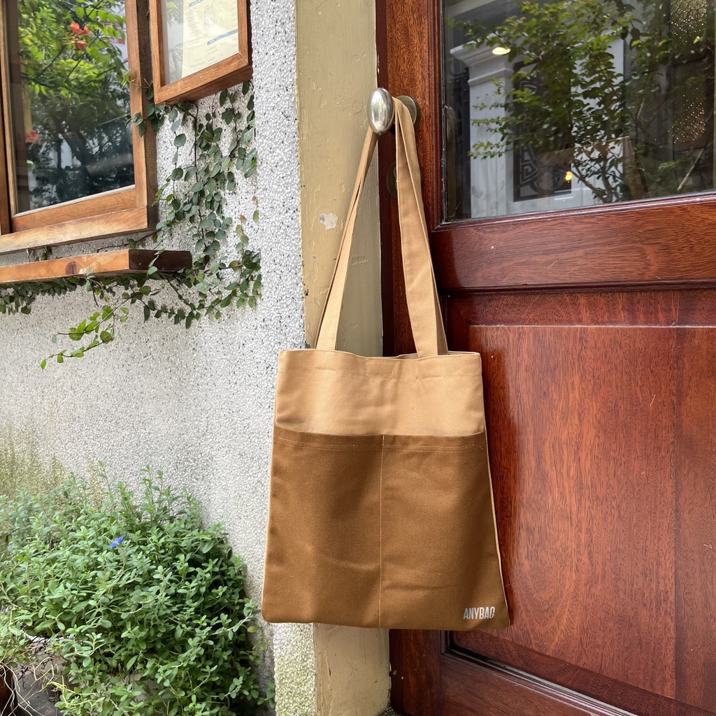 Túi tote vải canvas dáng dọc phối màu thời trang ANYBAG
