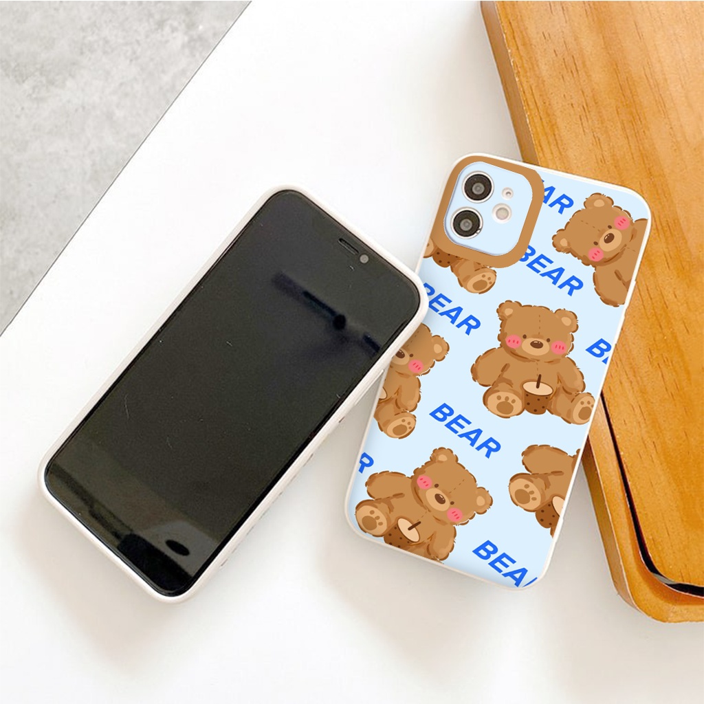 Ốp lưng iphone gấu má hồng cute ốp iphone vuông cạnh đủ mã 6 6plus 7 plus 8 x xr xsmax 11 promax 12 pro max 13promax