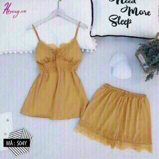 Sét bộ ngủ phi bóng áo 2 dây phối short được cách điệu phối ren (Có mút) chuẩn xinh H.T (Hàng cao cấp)
