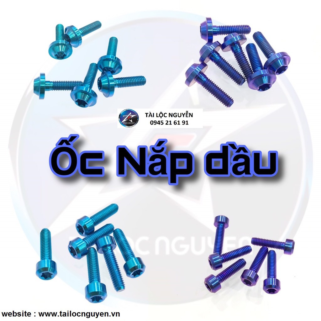 ỐC NẮP DẦU 4LI TÍM TITANIUM VÀ XANH NGỌC