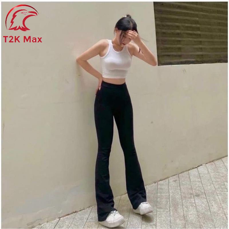 Quần tây công sở ống loe nữ cạp cao - Quần ống rộng legging lưng cao COTTON co giãn 4 chiều - T2K Max