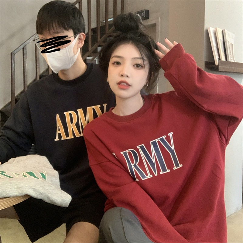 Áo Sweater Tay Dài Dáng Rộng Cổ Tròn In Chữ Kiểu Hàn Quốc Cá Tính