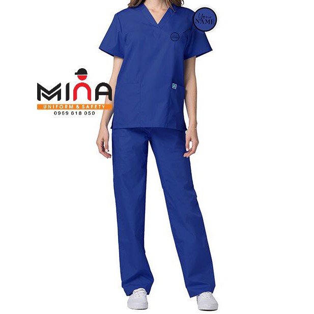 Bộ scrubs bác sĩ, quần áo y tế phòng mổ, đồng phục phẫu thuật - Màu Xanh bích đậm VẢI CAO CẤP