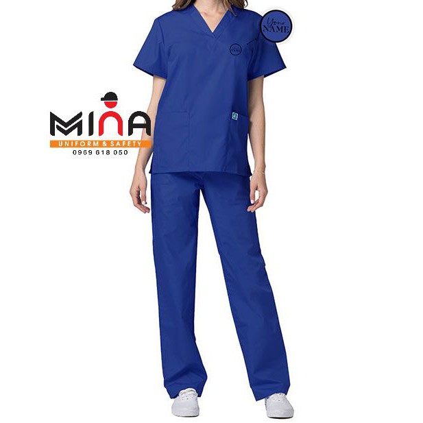 Bộ scrubs bác sĩ, quần áo y tế phòng mổ, đồng phục phẫu thuật - Màu Xanh bích đậm