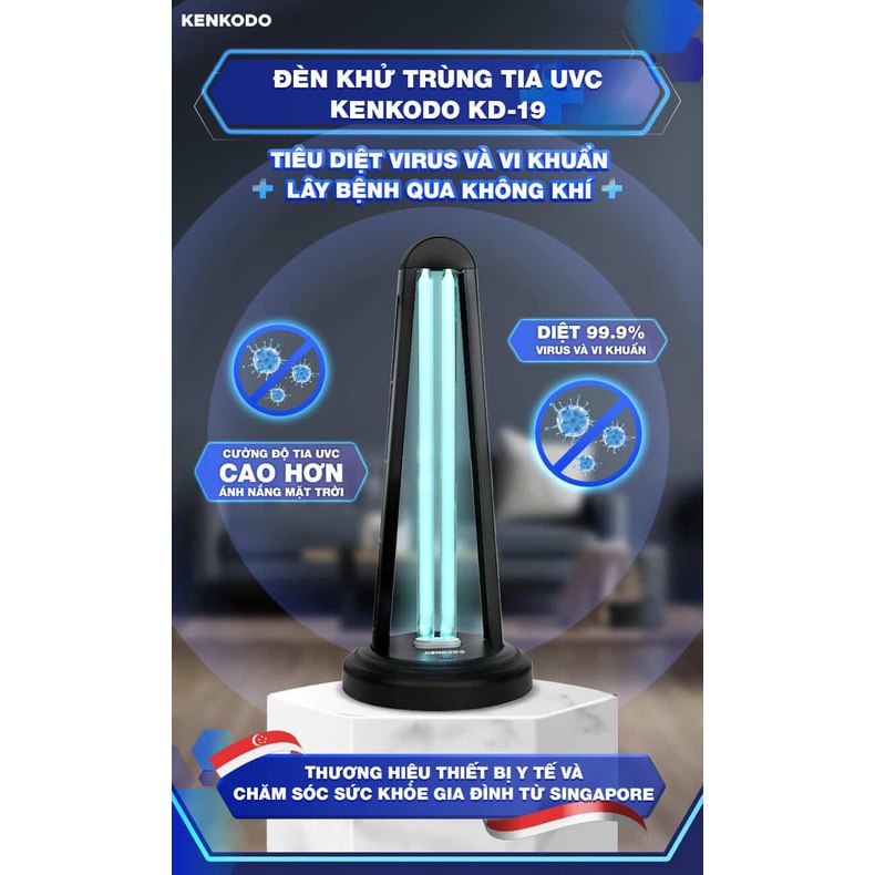 Đèn uv diệt khuẩn KENKODO 38W 8000H, đèn tia cực tím diệt khuẩn với tính năng khử khuẩn Ozone O3