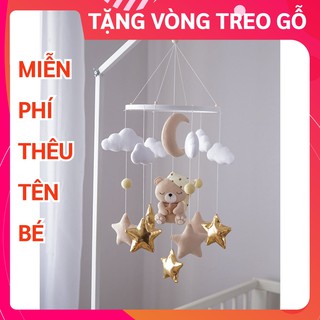[TẶNG BẢNG TÊN BÉ & VÒNG TREO] Đồ chơi treo nôi cho bé CoCo Kids kích thích thị giác ảnh, có nhạc tự xoay GẤU SAO VÀNG