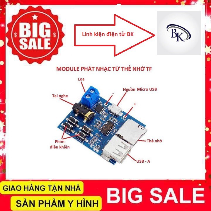 Module audio phát nhạc MP3 từ thẻ nhớ và usb-linhkiendientubk