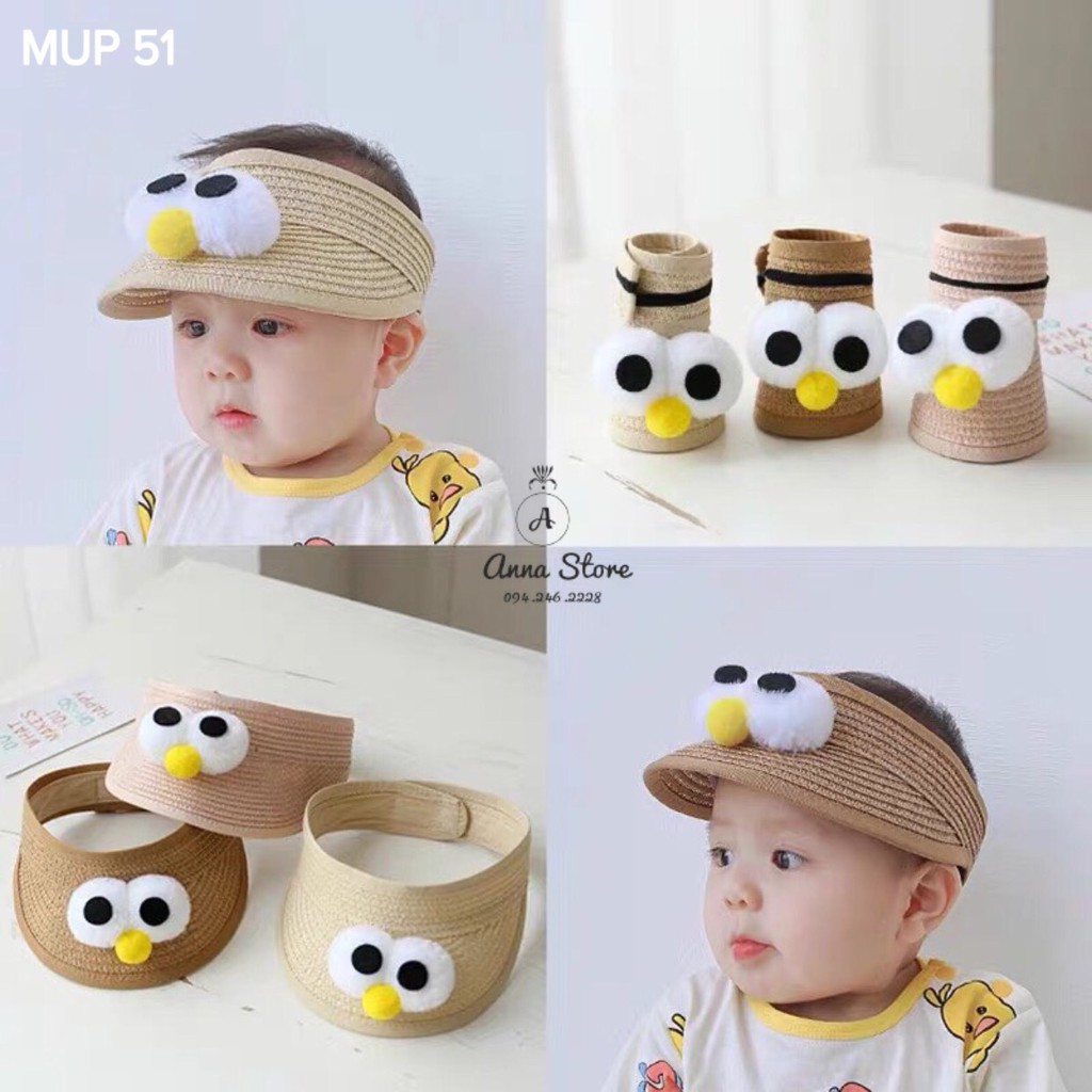 MUP 51 : Mũ cói hình con chim cho bé 1-5t ( có miếng dán chỉnh dc )