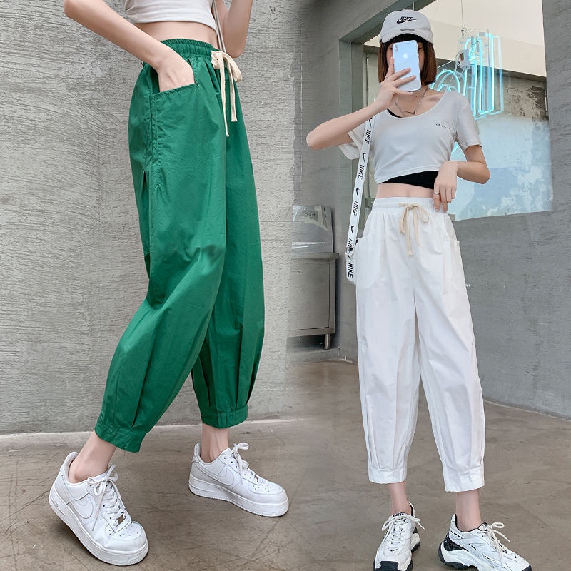 Quần Thể Thao Cotton Mỏng Ống Rộng Dài Đến Mắt Cá Chân Cho Nữ