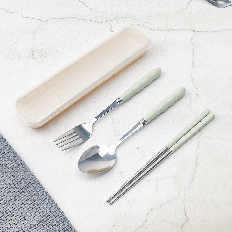 Bộ 3 Món Thìa, Đũa, Dĩa Lúa Mạch Chất Liệu Inox 304 đặc biệt tiện lợi khi mang cơm văn phòng