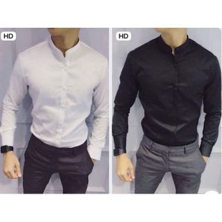 áo sơ mi nam body hàn quốc cổ tàu cao cấp vải nến lụa thái nhập chống nhăn giá rẻ