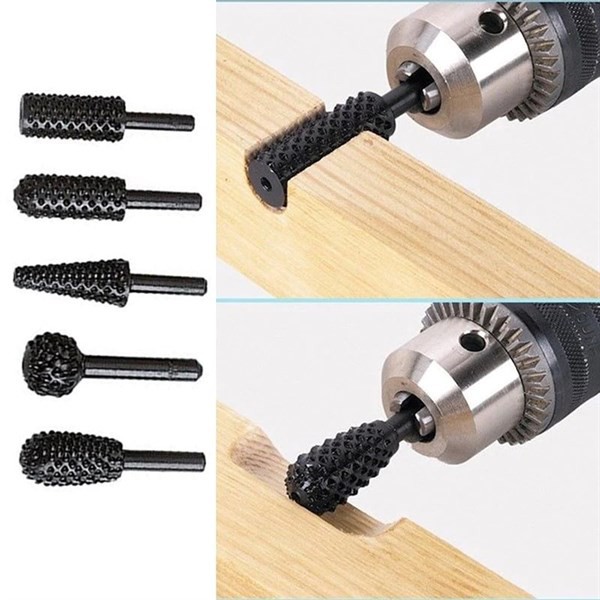 Bộ 5 đầu mũi phay mài khắc làm lũa gỗ đa năng - Mủi khoan doa lỗ lũa bonsai mini cán 6mm