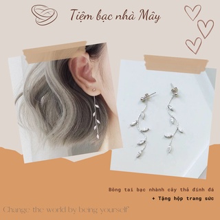 Bông tai bạc s925 nhành cây thả đính đá bông tai nữ tiệm bạc nhà mây