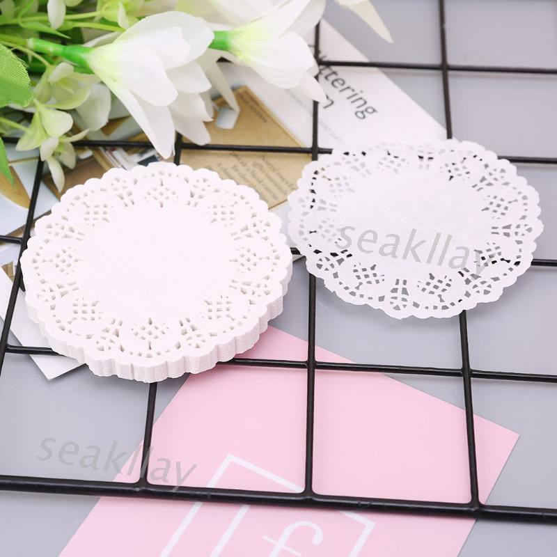 Set 100 miếng lót ly tách bằng giấy họa tiết ren hoa xinh xắn tiện lợi