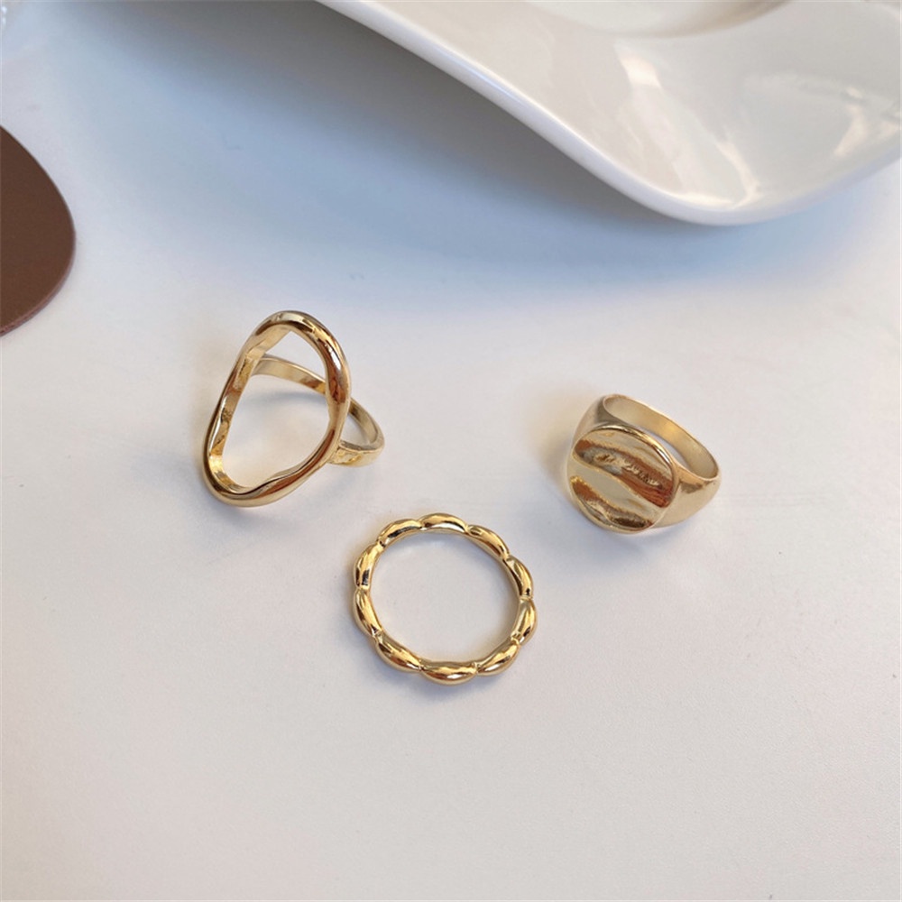 Set 3 Nhẫn Đeo Tay Kim Loại Thiết Kế Thời Trang Cho Nữ