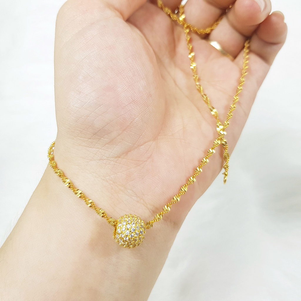 Dây Chuyền Nữ Dây Xoắn Kèm Mặt Cầu Bi Tròn Đính Đá, Vòng Cổ Dây Mạ Vàng | Berry Jewelry B15M25V2