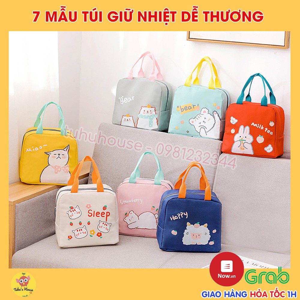 Túi Giữ Nhiệt đựng hộp cơm, đồ ăn chống nước in họa tiết hoạt hình dễ thương