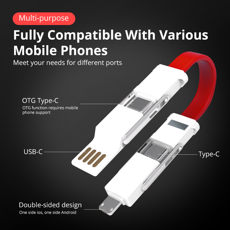 Cáp Sạc FONKEN 4 Trong 1 Micro USB / Type C Dạng Ngắn Thiết Kế Từ Tính Cho iPhone Samsung Xiaomi