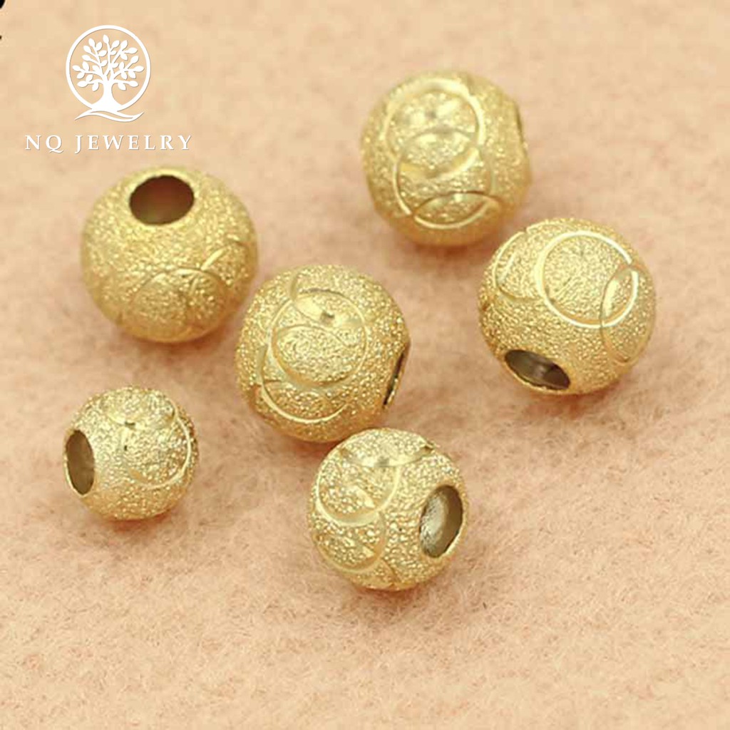 Charm bạc bi tròn họa tiết mạ vàng - NQ Jewelry