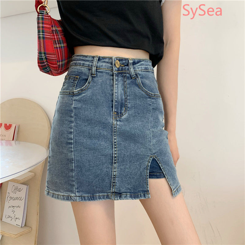 Chân váy jean nữ dáng chữ A thiết kế xẻ tà thời trang